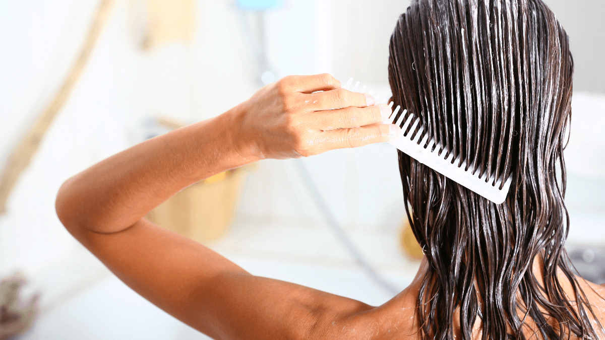 brushing through hair mask